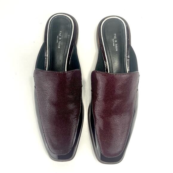 Rag & Bone Aslen Mule Loafer Clogs Size 7.5 Merlot Red Leather Low Heel New York - Picture 11 of 15